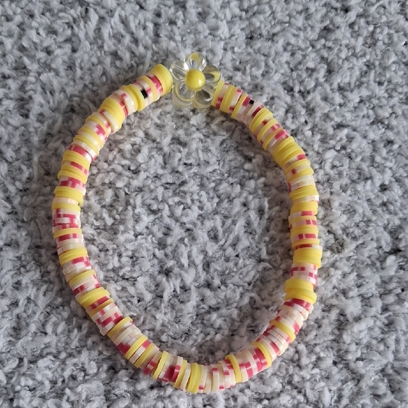 Jewelry - Yellow and Pink Daisy Clay Bead Stretch Bracelet